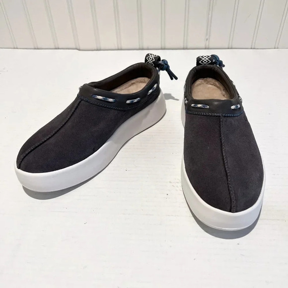 UGG Gray Suede Shearling Lined Platform Boat Shoes Preppy Slip On Loafers 7 NWOB - Picture 6 of 11